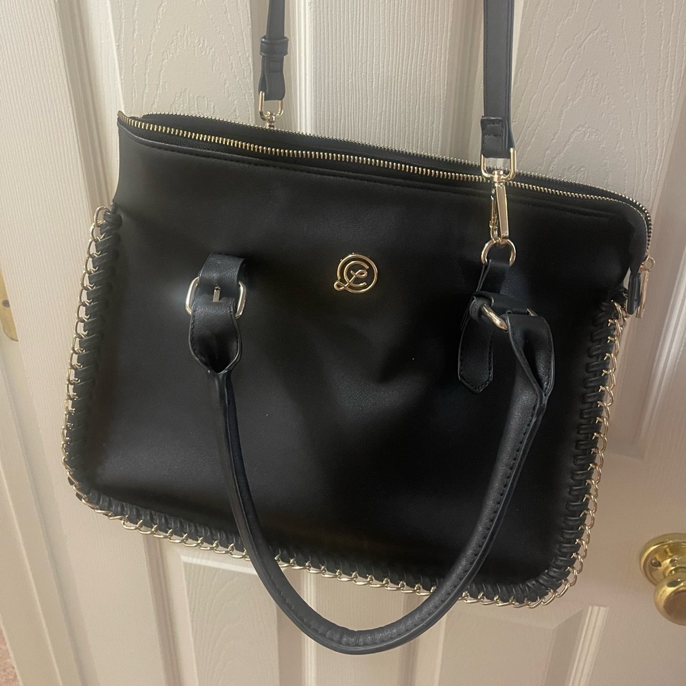 Chinese Laundry Black Shoulder Bag with Gold Hardware